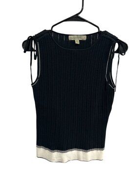 One Girl Who Black Knit Tank Top Tie Shoulder Contrast Hem Size XL Indie Retro